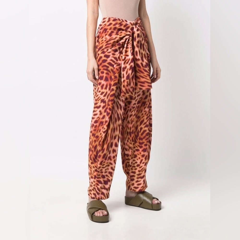 NWT Stella McCartney Tie Waist Wrap Silk Trouser Pants Martini Pink Cheetah 40